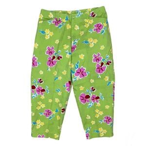 Erika Vintage Floral Print Cropped Pants Size 14 Green Pink